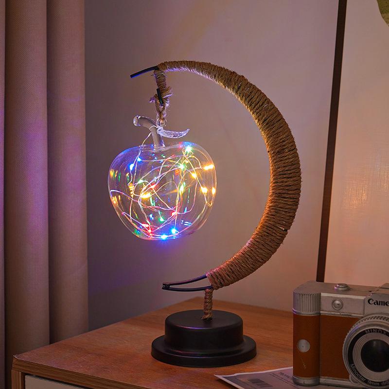 LED Star and Moon Vine Ball Desk Lamp with Hemp Rope and Iron Art - USB Decorative Night Light