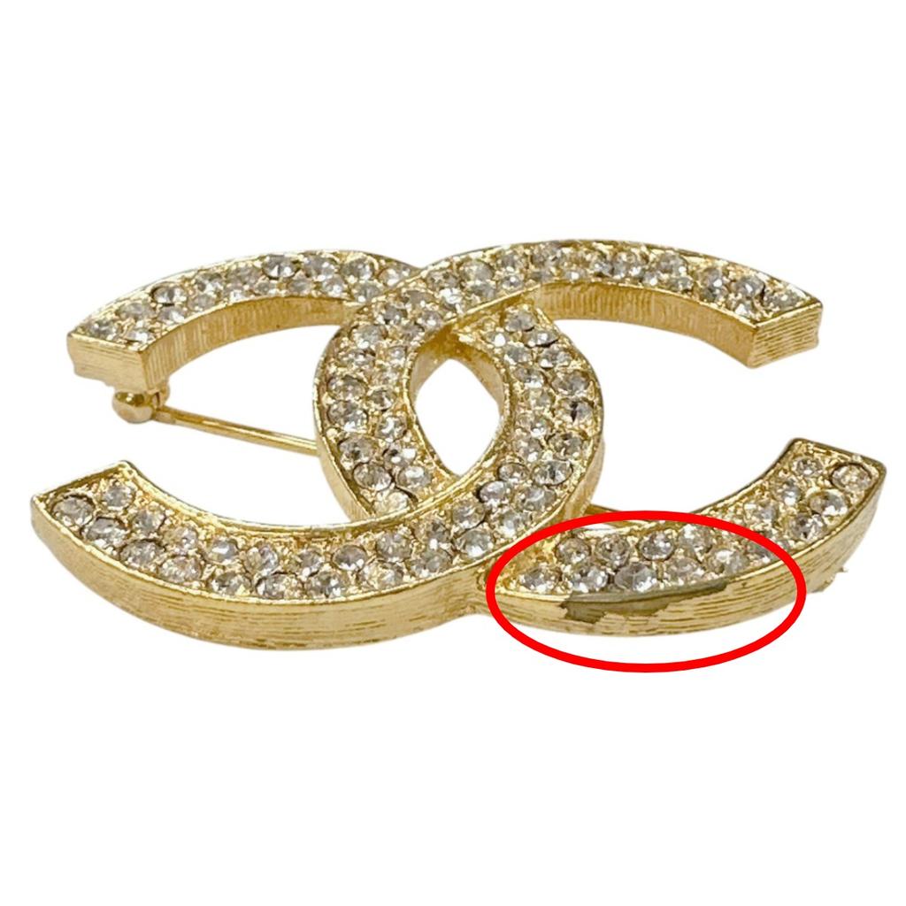 Chanel סיכת דש עם אבני חן סימן COCO סיכה וינטג' מצופה זהב זהב נשים משומשת