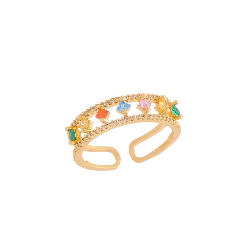 High-End Retro Rainbow Gemstone Zircon Open Ring - Women's Pinky Diamond Ring