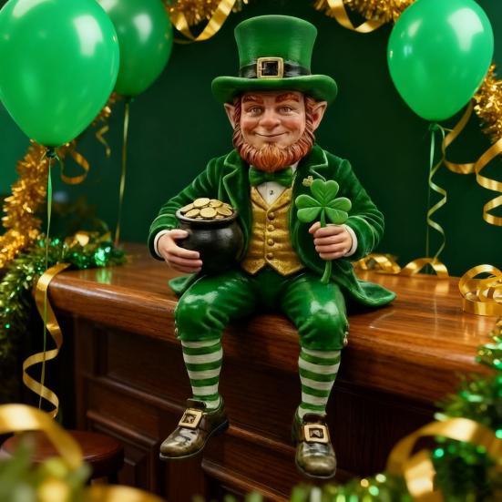 St. Patrick's Day Leprechaun Figurine Small Lucky Shamrock Statue Resin Irish Clover Leprechaun Ornament for Car Dashboard Home Table Decor
