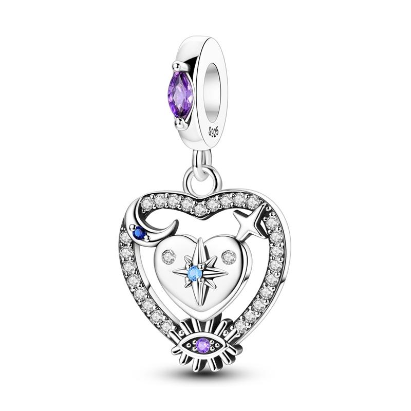 Heart Shape Star Moon Pattern Pendant Charm Beads Fits Bracelets Bangle Necklace Women Luxury Diy Fine Dangle Bead Jewelry Gifts