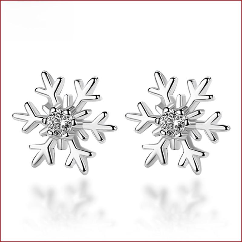

Korean Silver-Plated Snowflake Hollow Earrings for Women - Zircon Christmas Gift