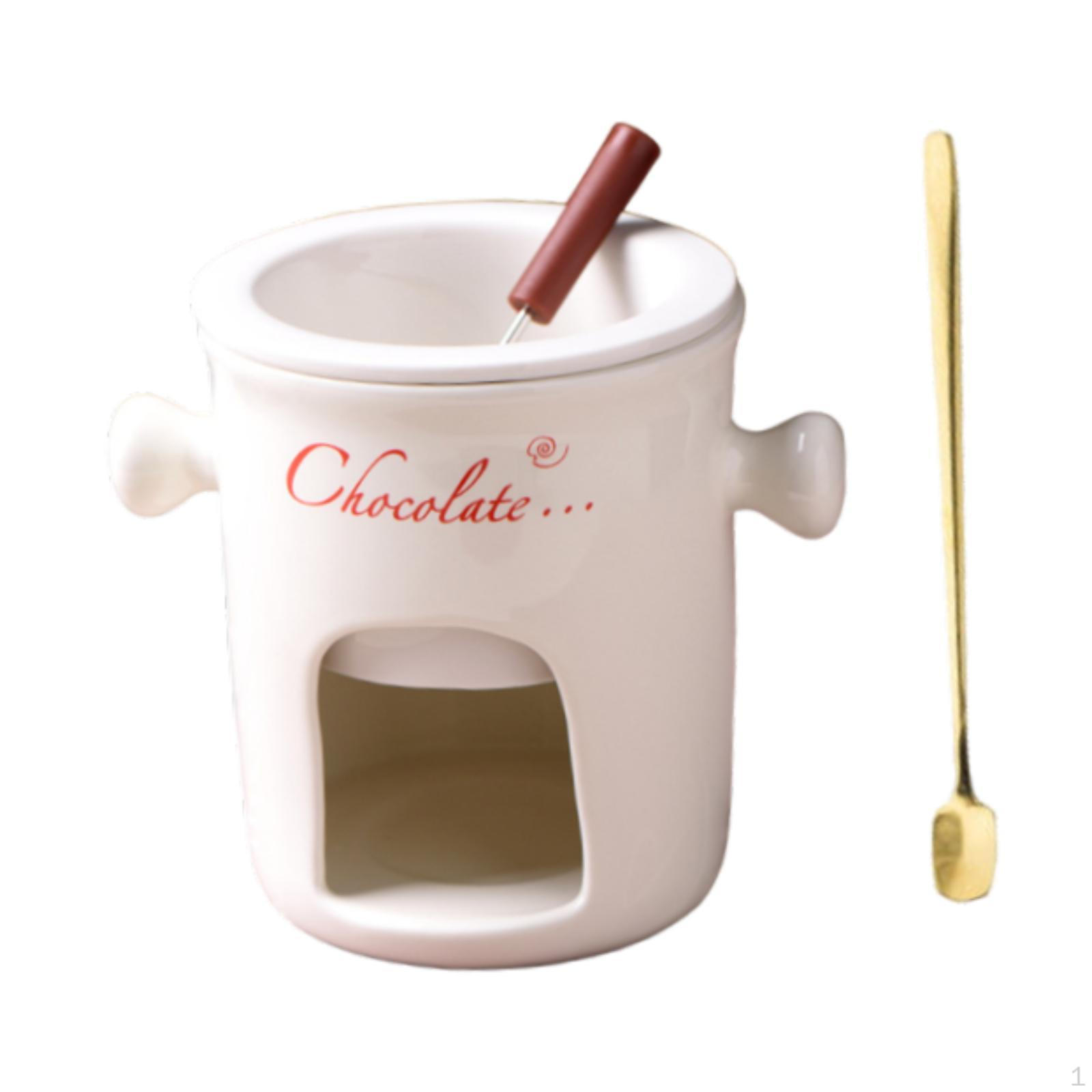 

Кружка для плавления сыра с вилкой и ложкой для кулинарного помолвки белый