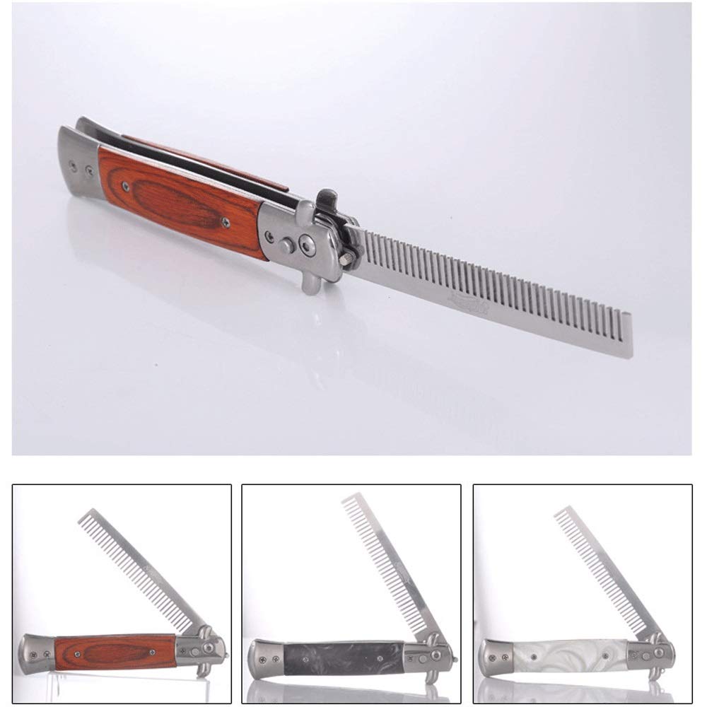 Portable Stainless Steel Folding Comb with Automatic Mini Scalp Hair Comb for Men Compact, Switch, Size, Coarse-Toothed Comb, (Color White)