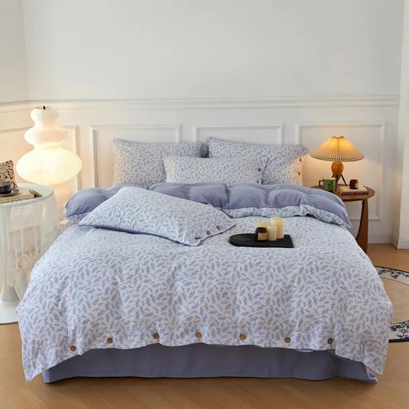 

2025 new small floral button model pastoral four-piece set non-cotton pure cotton Japanese washed cotton four-piece set 1.2m sheet 3pcs