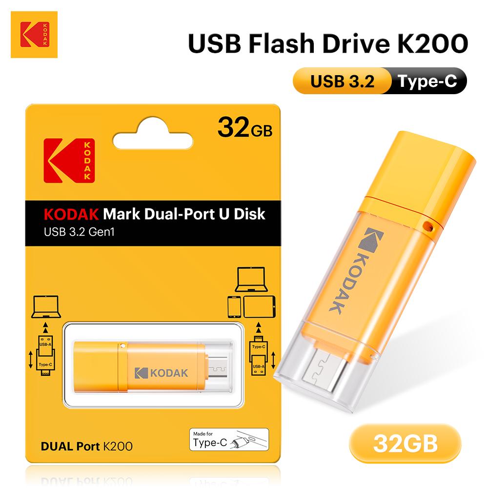 Kodak K200 USB 3.2 Flash Drive Dual Interface Type‑C & USB‑A OTG Memory Stick with Frosted Matte Finish 32GB/64GB/128GB/256GB for PC Phone Tablet Car