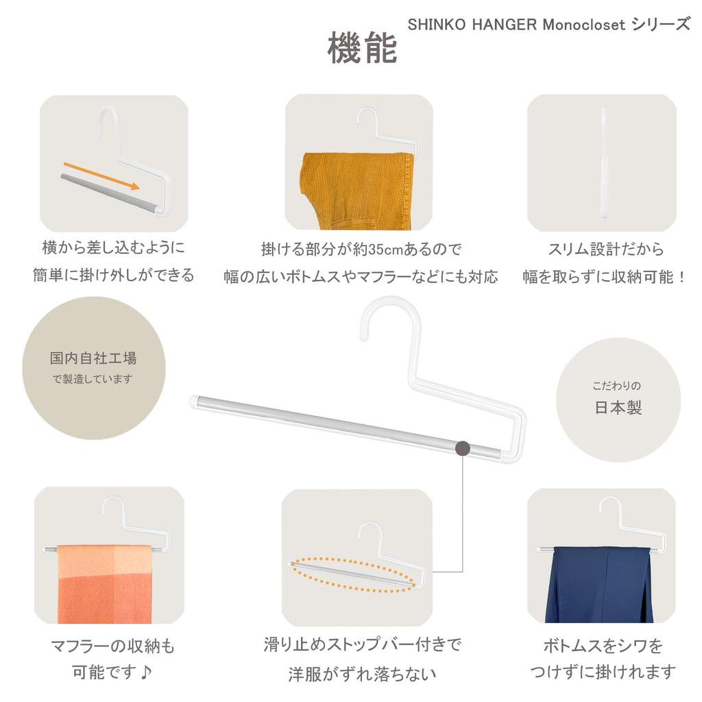 Shinko Hanger Basic Slacks Hanger Mono Closet Set with Bottoms Made in Suitable for and Features a Made of sturdy plastic with high load Simple design