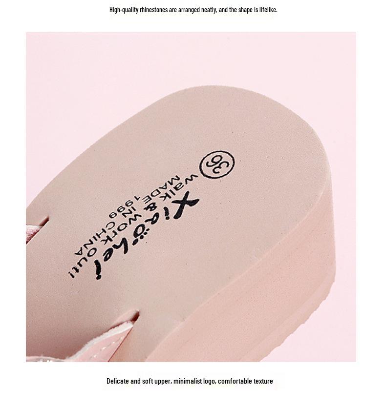 Women's Rhinestone Slide Sandals - Fashionable Summer Wedge Flip-Flops for Outdoor and Beach Wear