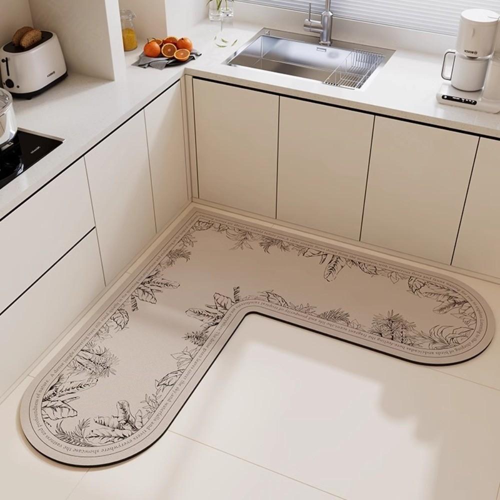 L-Shape Kitchen Carpet Oil-Proof Soft Anti-Slip Floor Mat Wipable Surface Water Absorbent Waterproof Doormat Home Decoration