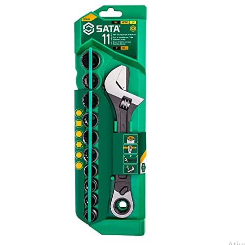 SATA Adjustable Combination Monkey Wrench Socket Set, Black (11-piece) ST09000