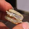 Huitan Gorgeous Gold Color Wide Opening Ring Female Luxury Bright Zirconia Finger Adjustable Accessories Fashion Party Jewelry