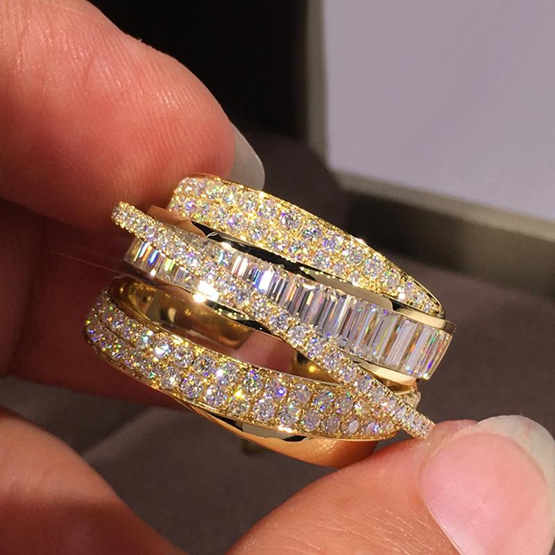 Huitan Gorgeous Gold Color Wide Opening Ring Female Luxury Bright Zirconia Finger Adjustable Accessories Fashion Party Jewelry