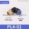 Copper Air Hose Quick Connector, 90° L-Shaped Right Angle, PL4-M5 8-02 12-04