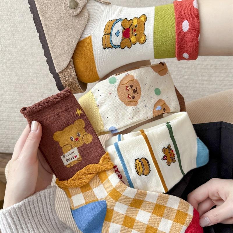 

Леди Весна и Осень Милая Индивидуальность Прелестные Носки-трубы из Чистого Хлопка Универсальные Мультяшные Академический Ветер 1 pair