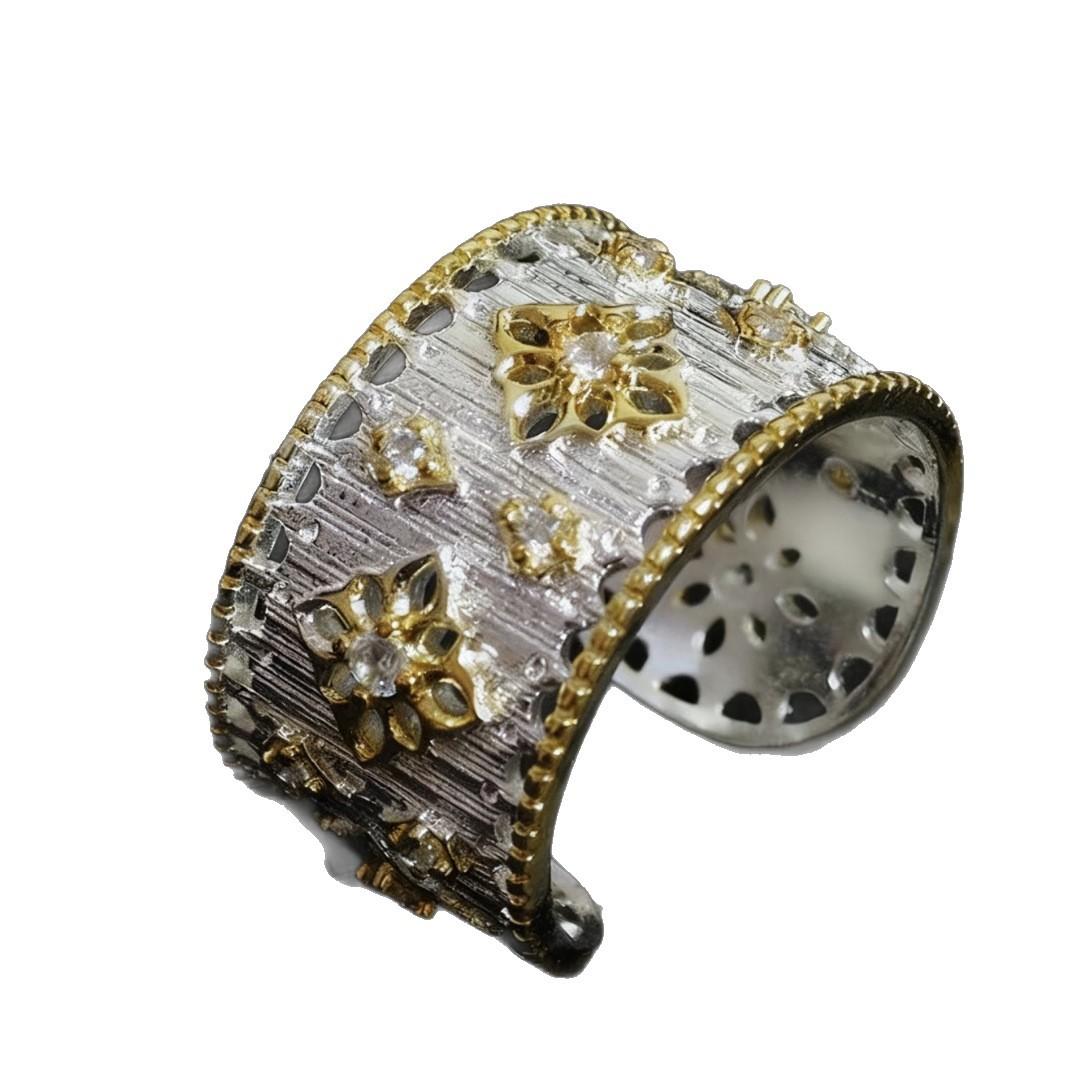 2026 Brushed Lace Hollow Woven Ring Gold-plated Color Separation Retro High-end Opening Resizable