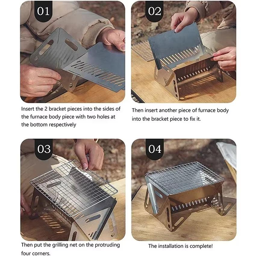 Barbecue Grill, Folding Barbecue Grill, Assembled Ultra Thick Portable Outdoor Card Style Thickened Barbecue Grill