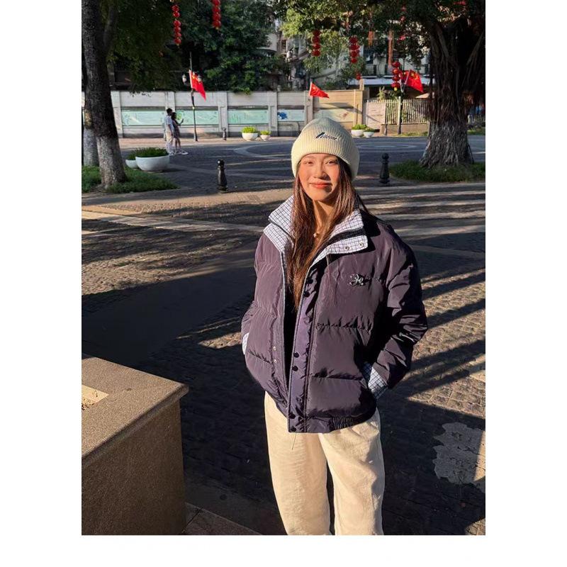 

Ретро синяя клетчатая стеганая куртка с лоскутным шитьем, хлопковая одежда для студенток, зимняя, темно-синяя, свободная, теплая XL темно-синий