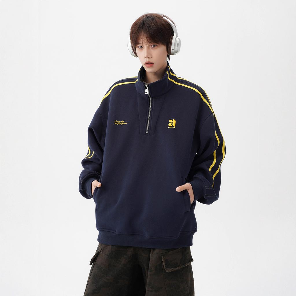 Stand-up Collar Couple Sweater Men's Autumn Retro Half-zipper Top Design Sense Heavy Sports Jacket