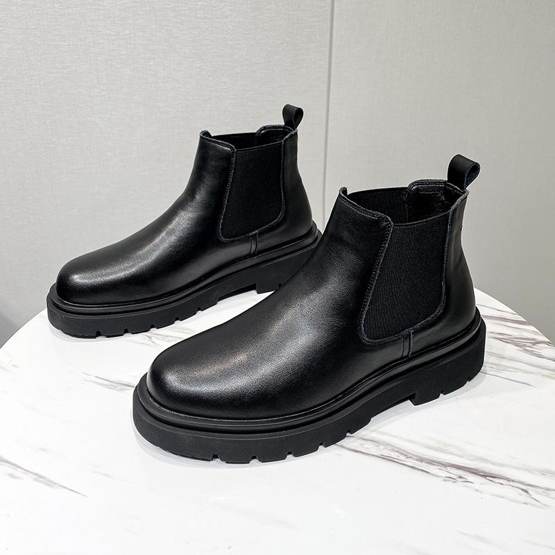 Korean Style Men's Casual Chelsea Boots Tide Genuine Leather Shoes Warm Autumn Winter Boot Cowboy Platform Ankle Botas Zapatos