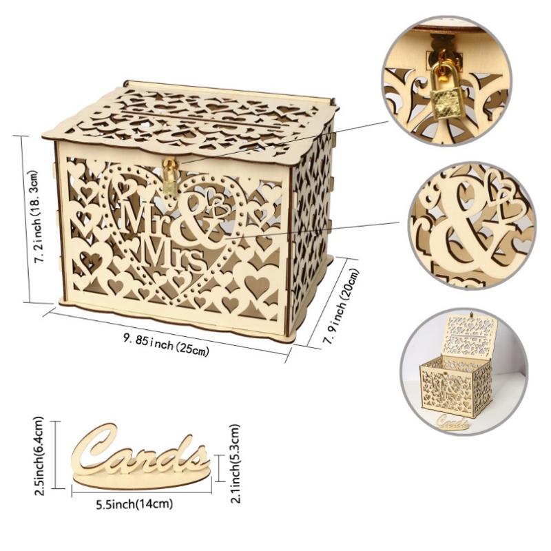 Dutá svatební pokladnička se zámkem pro romantickou svatbu Dřevěná elegantní svatební krabička na přání
