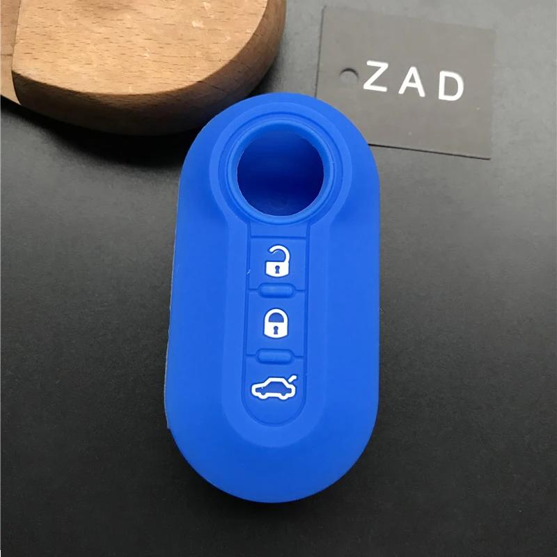ZAD silicone key cover Case set shell skin For fiat 500 3 Buttons Flip remote Key Blank Fob Auto parts car accessories colorful