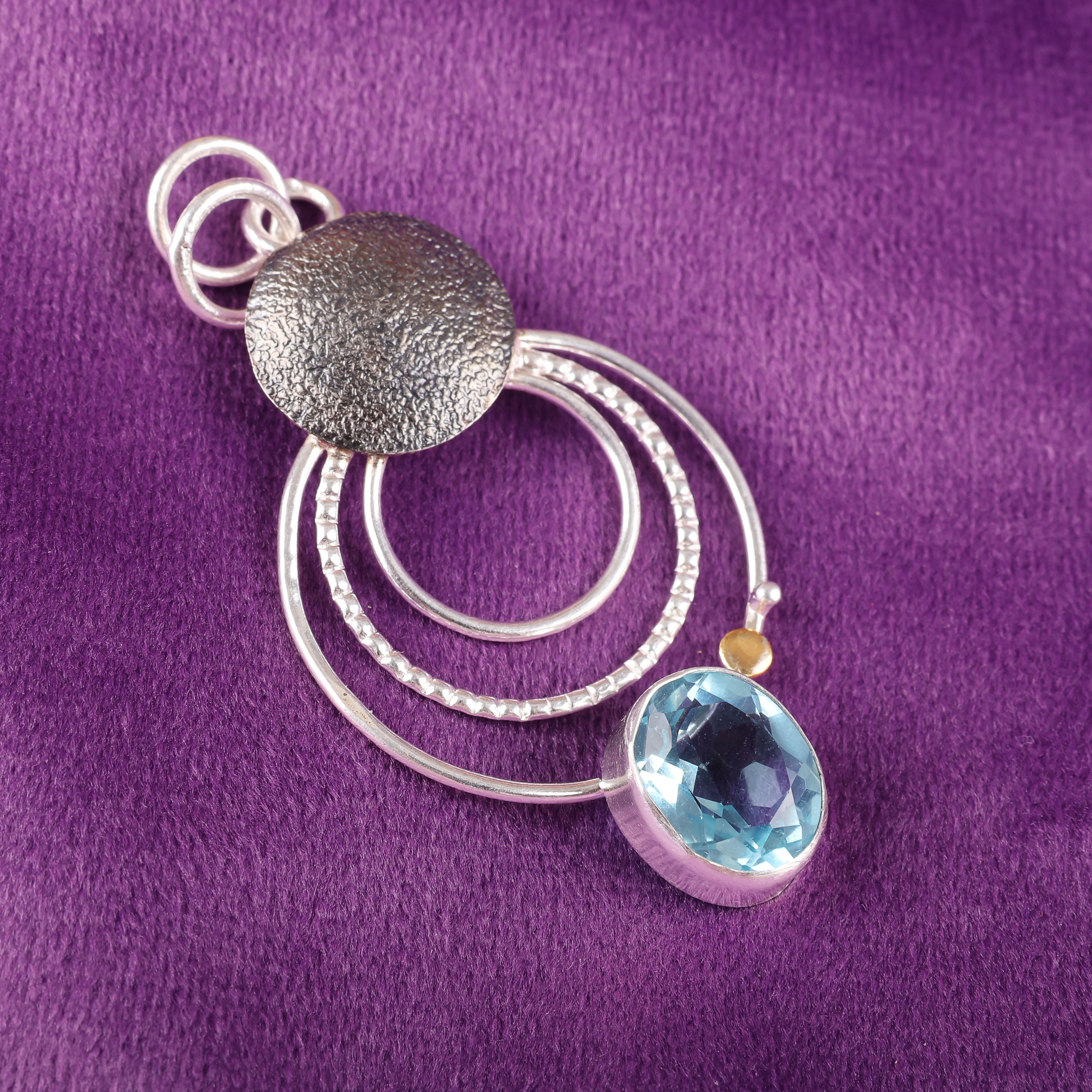 

Sky Blue Topaz Gemstone Pendant, Handmade Gorgeous Jewelry, 925 Sterling Silver Jewelry, Bohemian Pendant For Wedding Gift 2.32 Inches синий