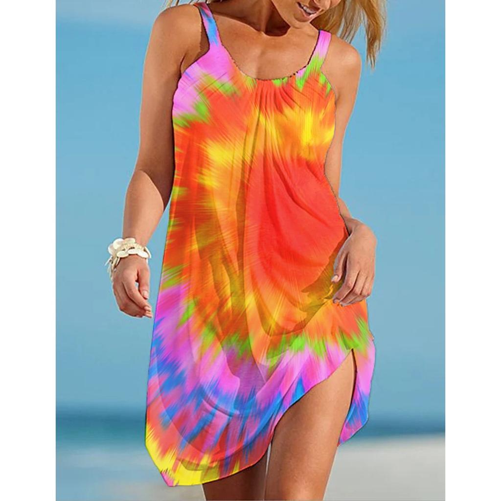 Rochie de vară sexy pentru femei, cu imprimeu colorat 3D tie-dye, top cool de plajă la malul mării, Y2K Harajuku, îmbrăcăminte pentru femei plus size