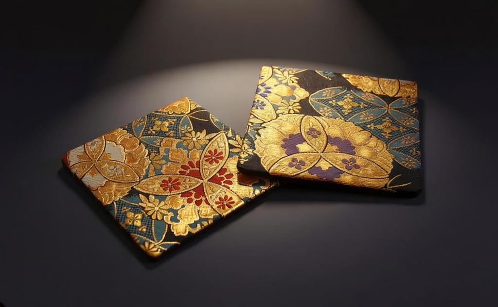 Shinsendo Kinran Fabric Japanese Pattern Set of Gift Box English Made In Japanese Gift Coasters, 2, Included, Instructions, Japan, Kimono-style