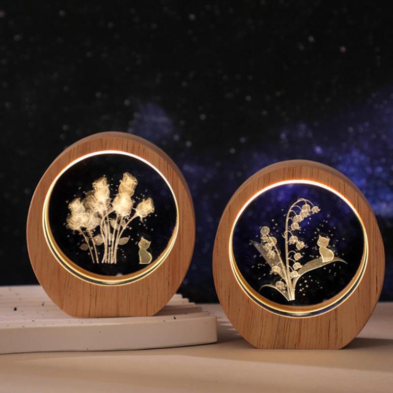 3D Inner Carving Planet Night Light Luminous Crystal Desktop Ornament