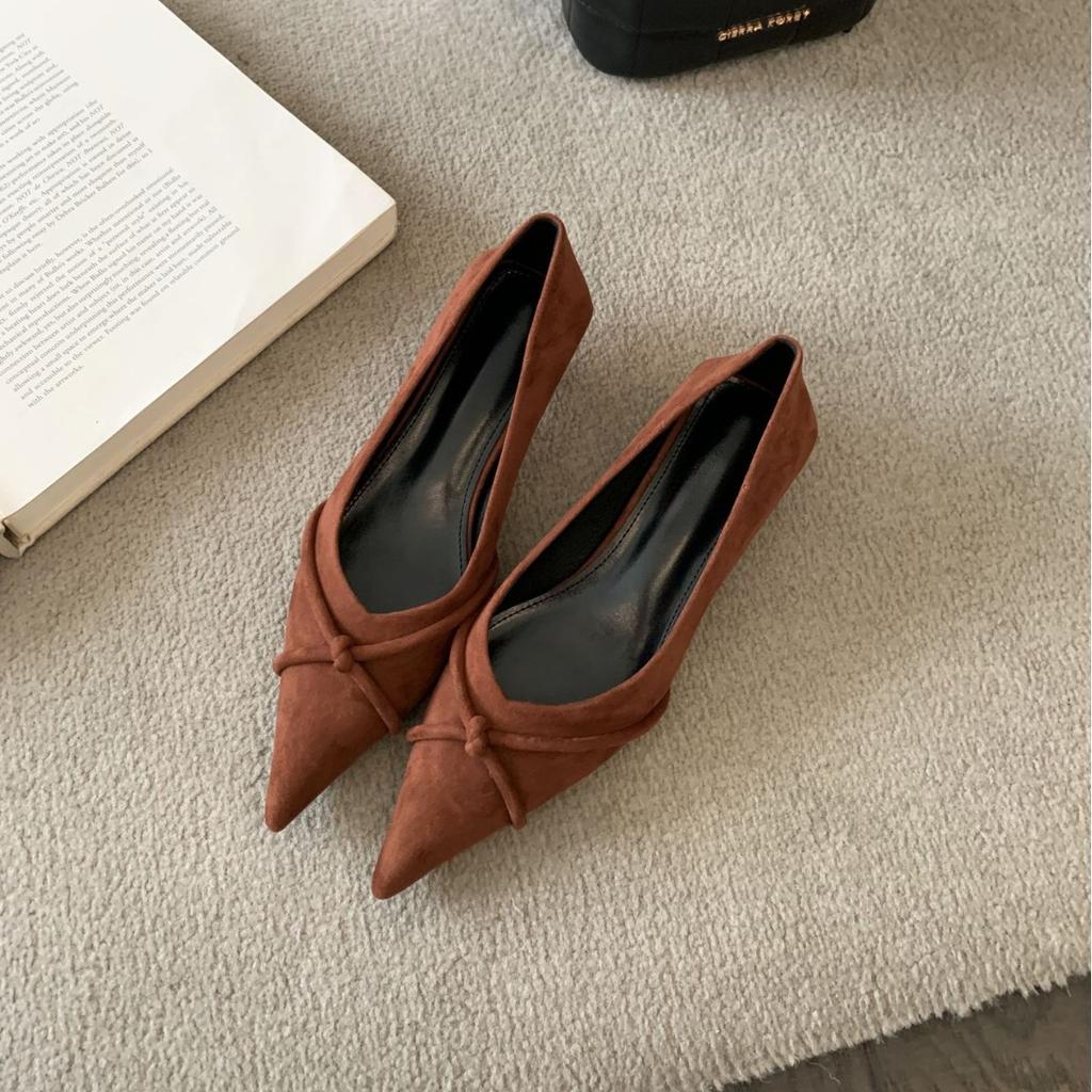 High heels women's stiletto high-end cross-strap retro single shoes 2025 spring women's suede comfortable soft-soled work shoes