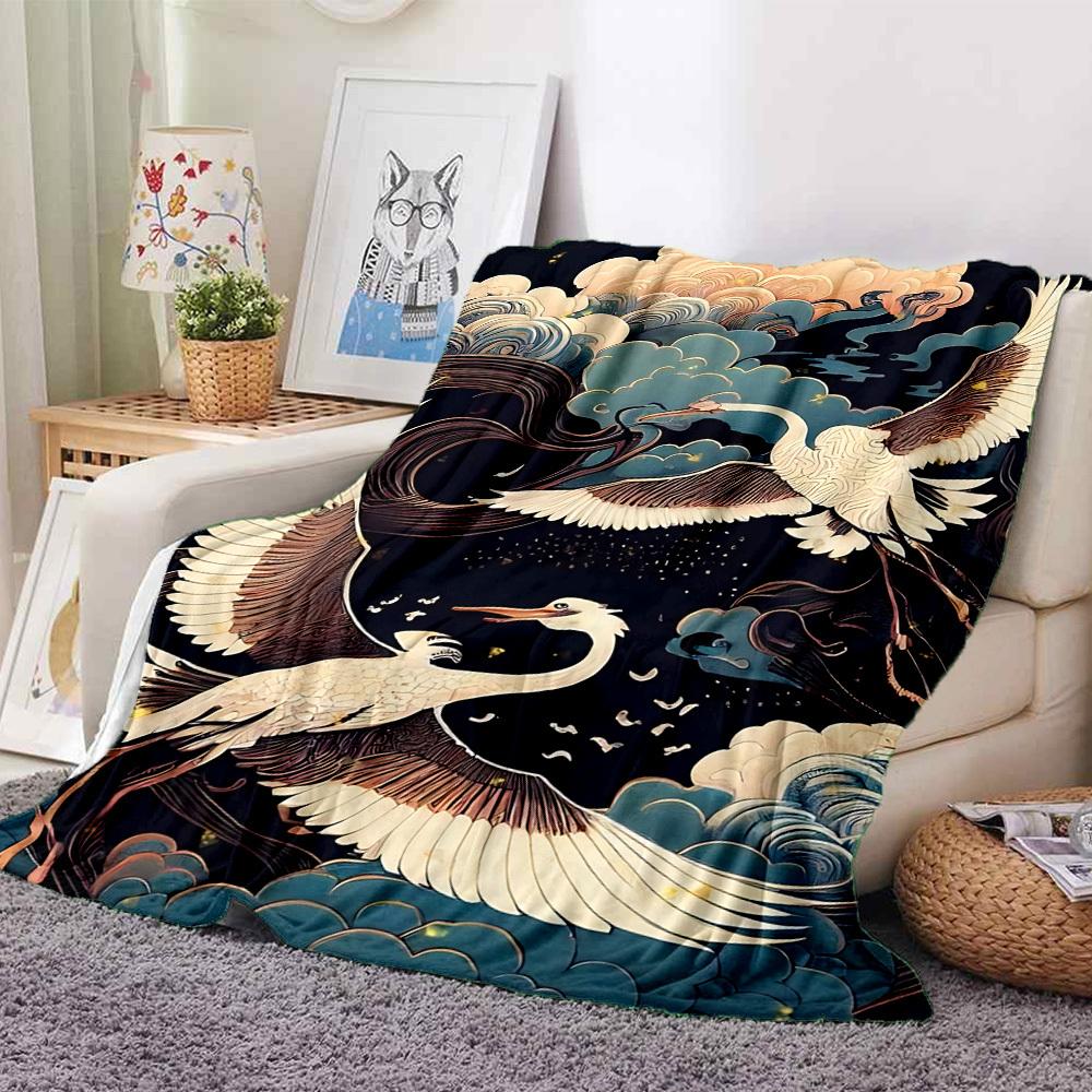 1 Stück Kraniche Wolken Leichte Flanelldecke, Bequeme und Warme Decke, für Büro und Camping Schlafsofa, Wohnzimmer061