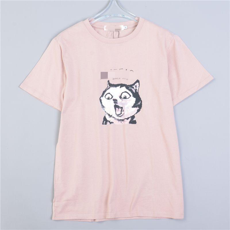 

Girls Cotton Print T-shirt 6.8 L79187 Cartoon Husky Summer Casual Versatile Straight-leg Short Sleeve Tops 1 Pink XL