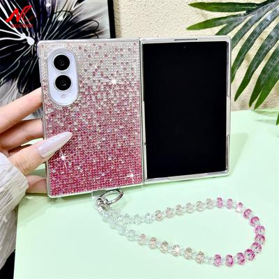 Luxury Gradient Glitter Diamond Case for Samsung Galaxy Z Fold 8 Lanyard Wrist Strap Plating Shinny Women Girl's Phone Cover