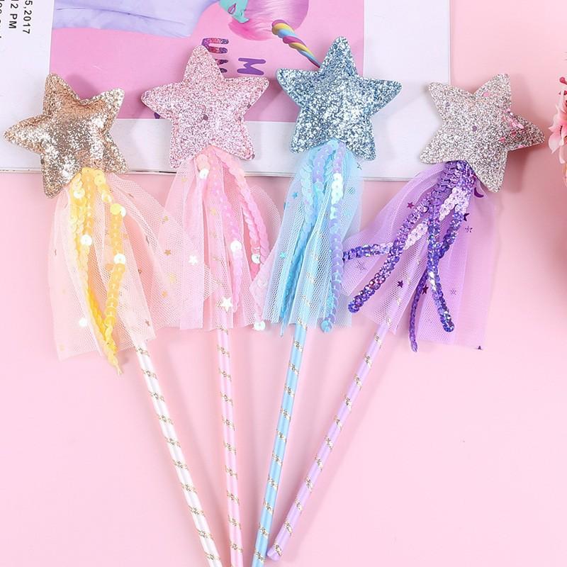 5/10Pcs Princess Fairy Magic Wands Shiny Ribbon Star Durable for Cosplay Party Kids Pretend Role Play Props