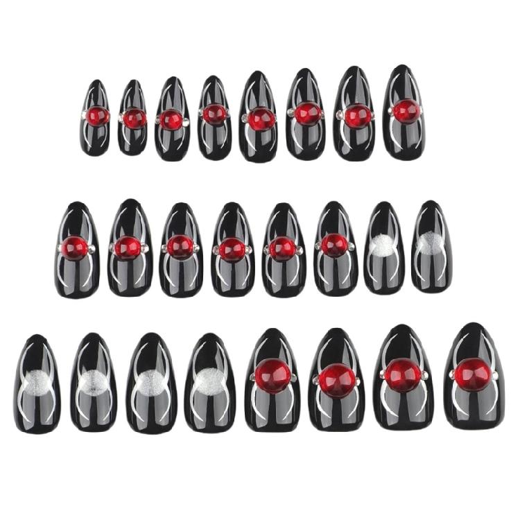 

Eye Catching Halloween Spiders Glittering False Nails Almond Short Press on Nails Simple Wear Themed Party Supplies 1