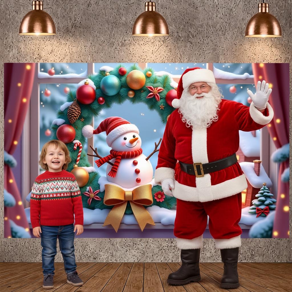 "Xmas Display" "Colorful Ornaments" ["Christmas Banner" "Festive Banner" "Snowman Design" "Seasonal Display" For "New Year