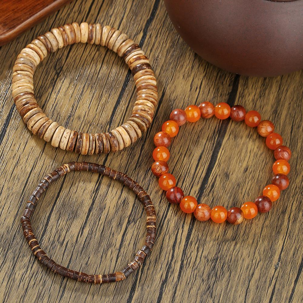Hot-selling summer handmade beaded bracelet men's retro style multi-layer elastic line wooden bead coconut shell agate bracelet