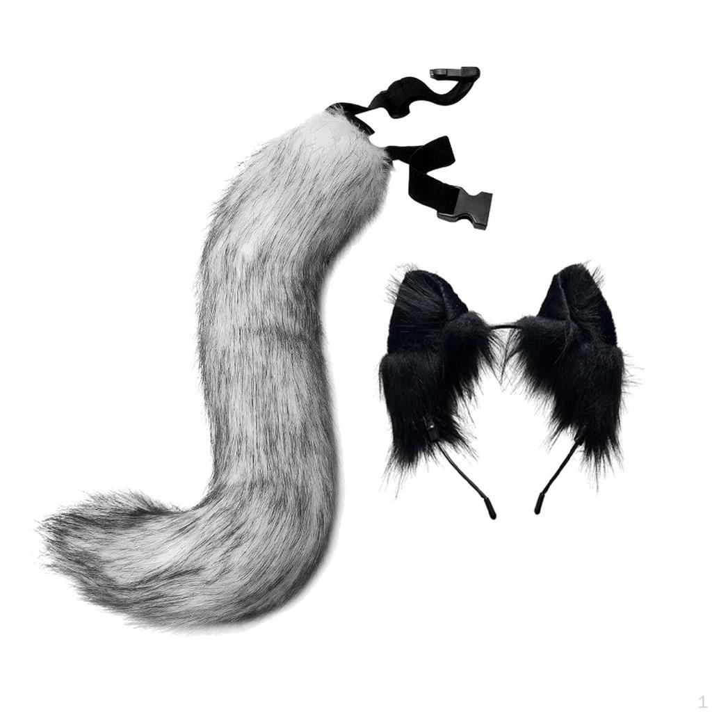 Cat Fox Ears Headband and Tail Photo Prop Party Cosplay Costume for Stage