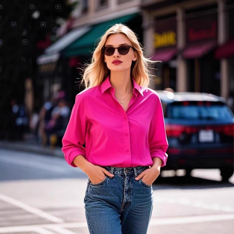 Spring Autumn Simple Fashion Solid Color Bottomed Shirt Women Long Sleeve Elegant All-match Button Top Blouse