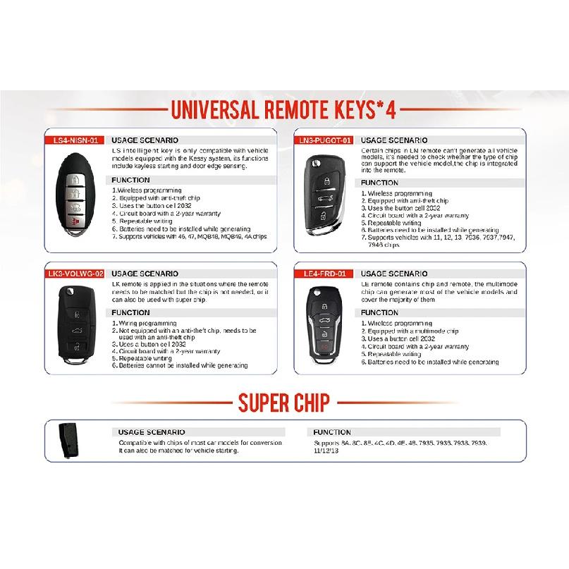 Launch X431 Key Programmer Remote Maker with Super Chip 4pcs Universal Remote Smart Key for X-431 IMMO Elite/IMMO Plus/PAD V