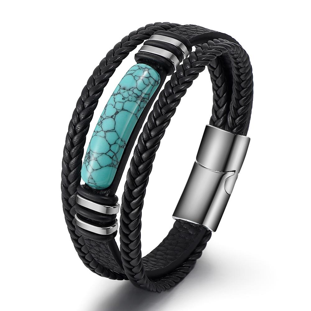 

Tiger Eye Stone Multilayer Braided Leather Rope Men s Bracelet Bangles Stainless Steel Jewelry Accessory 21cm