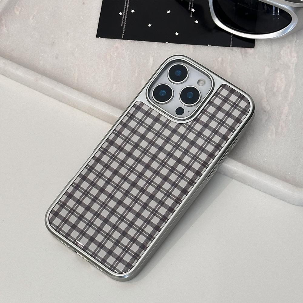 Grey plaid for Apple 16 mobile phone case iphone14promax Epoxy personality 13 electroplating 15 dark 17