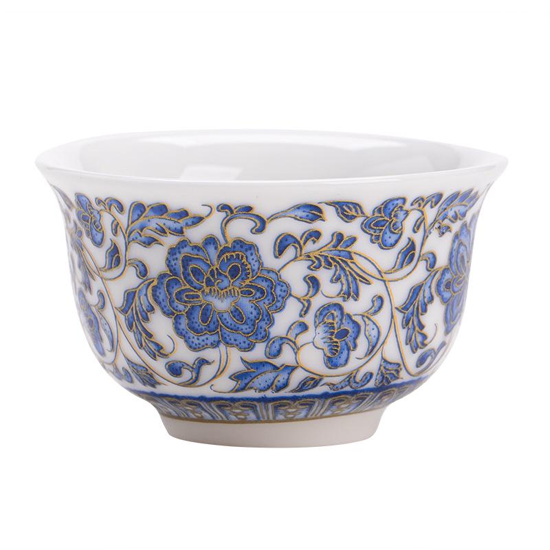 Blue and White Porcelain Magnolia Teacup - Mutton Fat Jade Lotus Design