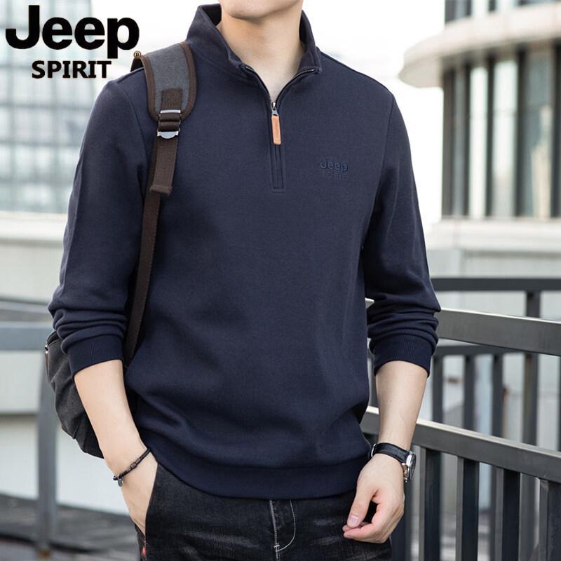 JEEP SPIRIT Men's Pure Cotton Half-Zip Long Sleeve Tee