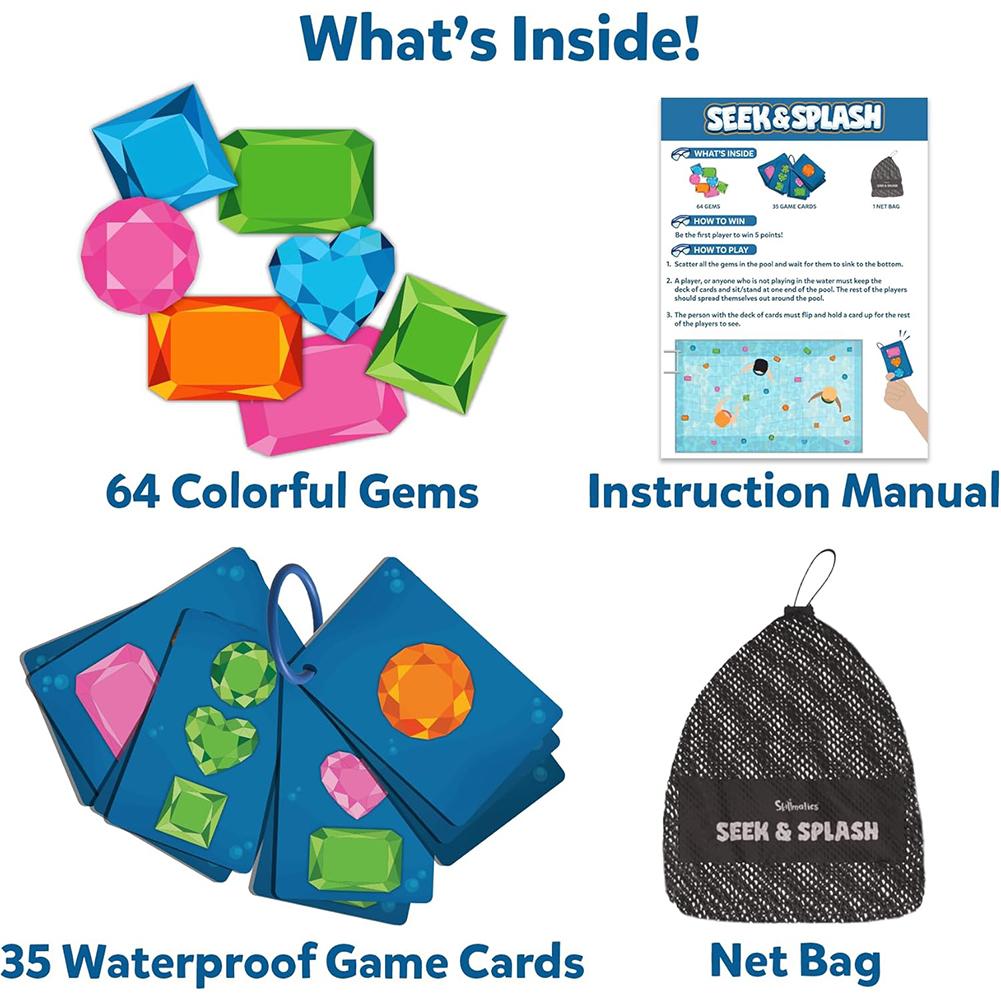 Diving Gems Pool Toys Underwater Seek & Find Gems Game Set with 64 Colorful Gems Mesh Bag Funny Gifts Swimming Party Supplies