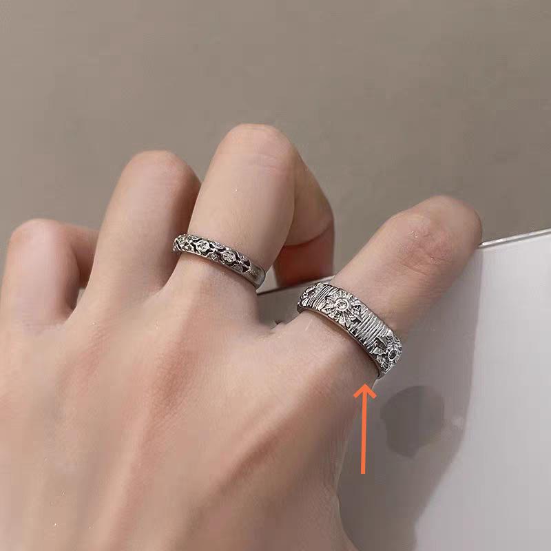 925 Sterling Silver Retro Brushed Open Finger Ring - Women's High-End Niche Light Luxury, Trendy and Non-Fading.