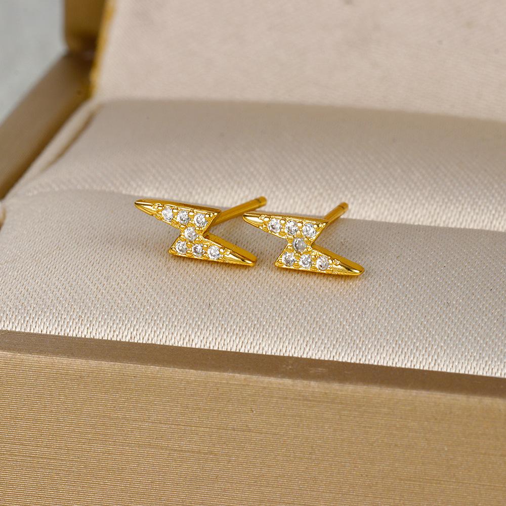 18k Asymmetrical Star And Moon Earrings, Trendy Zircon Lightning Studs, Hoops, And Drop Earrings For Women