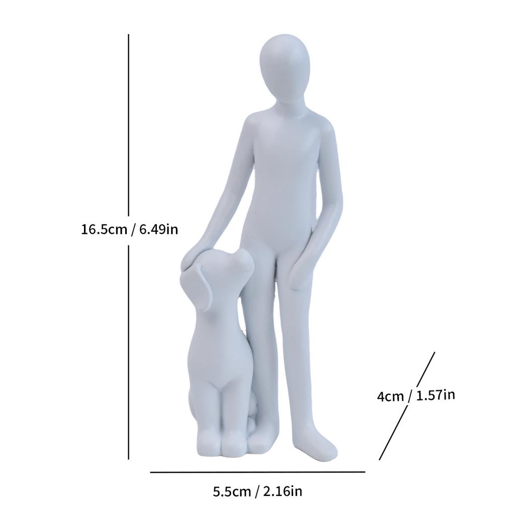Pet Sculpture Home Decor Cute Man and Dog Statue Decoration Office Living Room Bedroom Home Memory Gifts for Pet Lovers