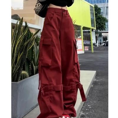 Spring Autumn Hipster Loose Casual Pockets Cargo Pants Women Solid Color Fashion All-match Wide Leg Trousers