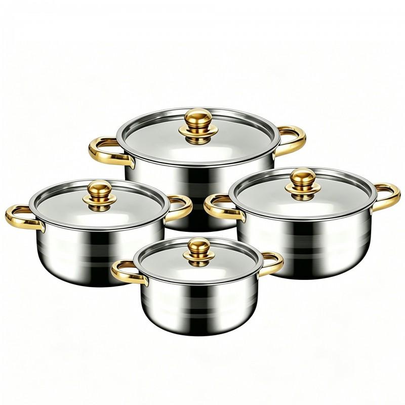 Stainless Steel Cookware Set 10-Piece Gold Handle Soup Pot Kit With Lids Modern Kitchenware Gas Electric Induction